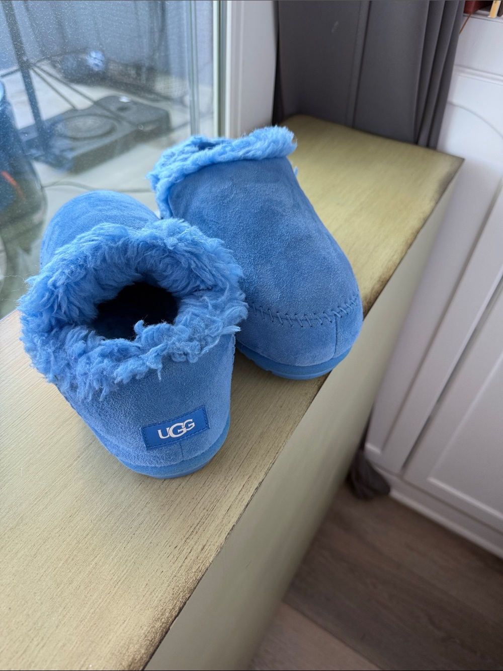 UGG Bright Blue Suede Cozy Clog Slippers